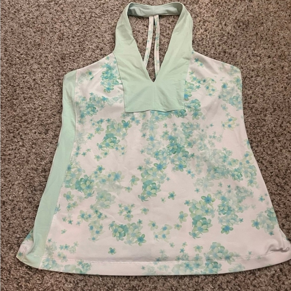 Lululemon Athletica Floral Halter Tank Top - Mint and White